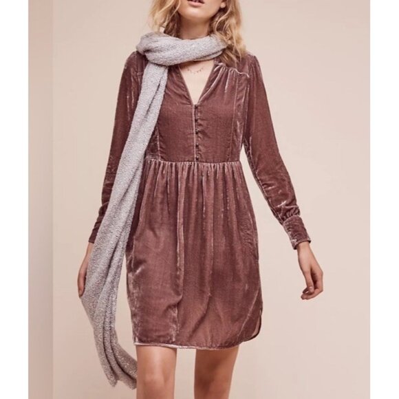Anthropologie Dresses & Skirts - Anthropologie Holding Horses Nantes Crushed Velvet Shirt Dress Mauve Pink Sz Med